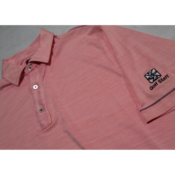 FootJoy ProDry Lisle Salmon Pink White Stripe Golf Staff Polo Logo Stretch NWOT - Picture 11 of 16